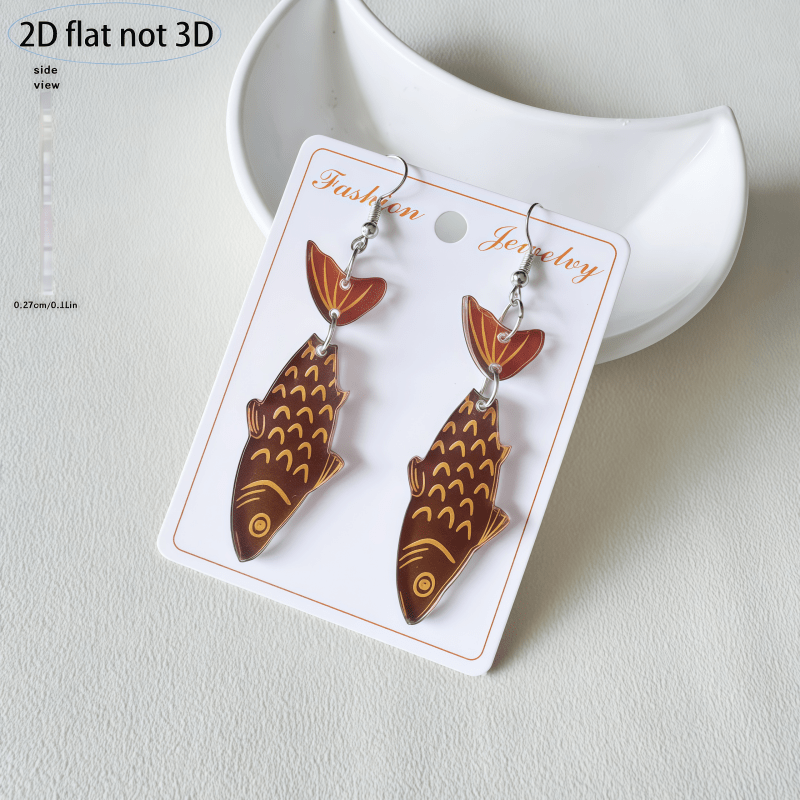 2pcs Vintage Fish-Shaped Pendant Earrings, Cute Daily Wear
